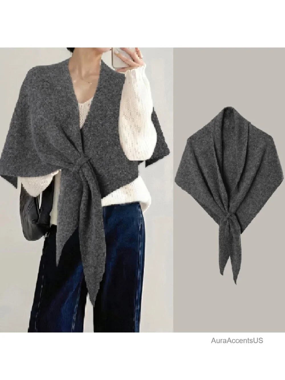 Women Knit Triangle Shawl Wrap Tie Up Pashmina Scarf Sweater Fall Winter